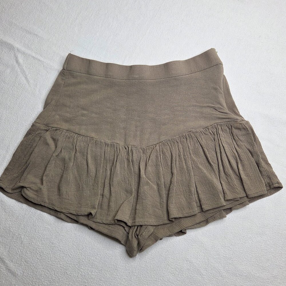 Mabel Taupe Boho Mini Skort Medium Ruffled Crepe Coastal Cowgirl Romantic Fairy